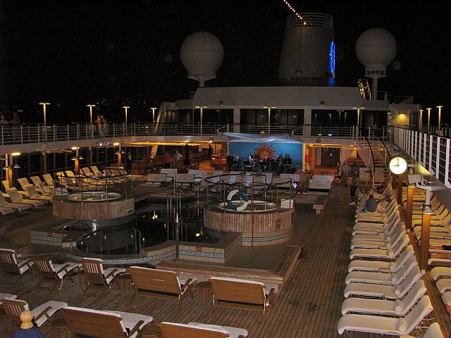 Pool deck at night