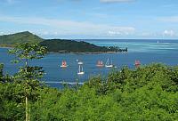 Vakas entering the harbor between Bora Bora and Motu Toopua